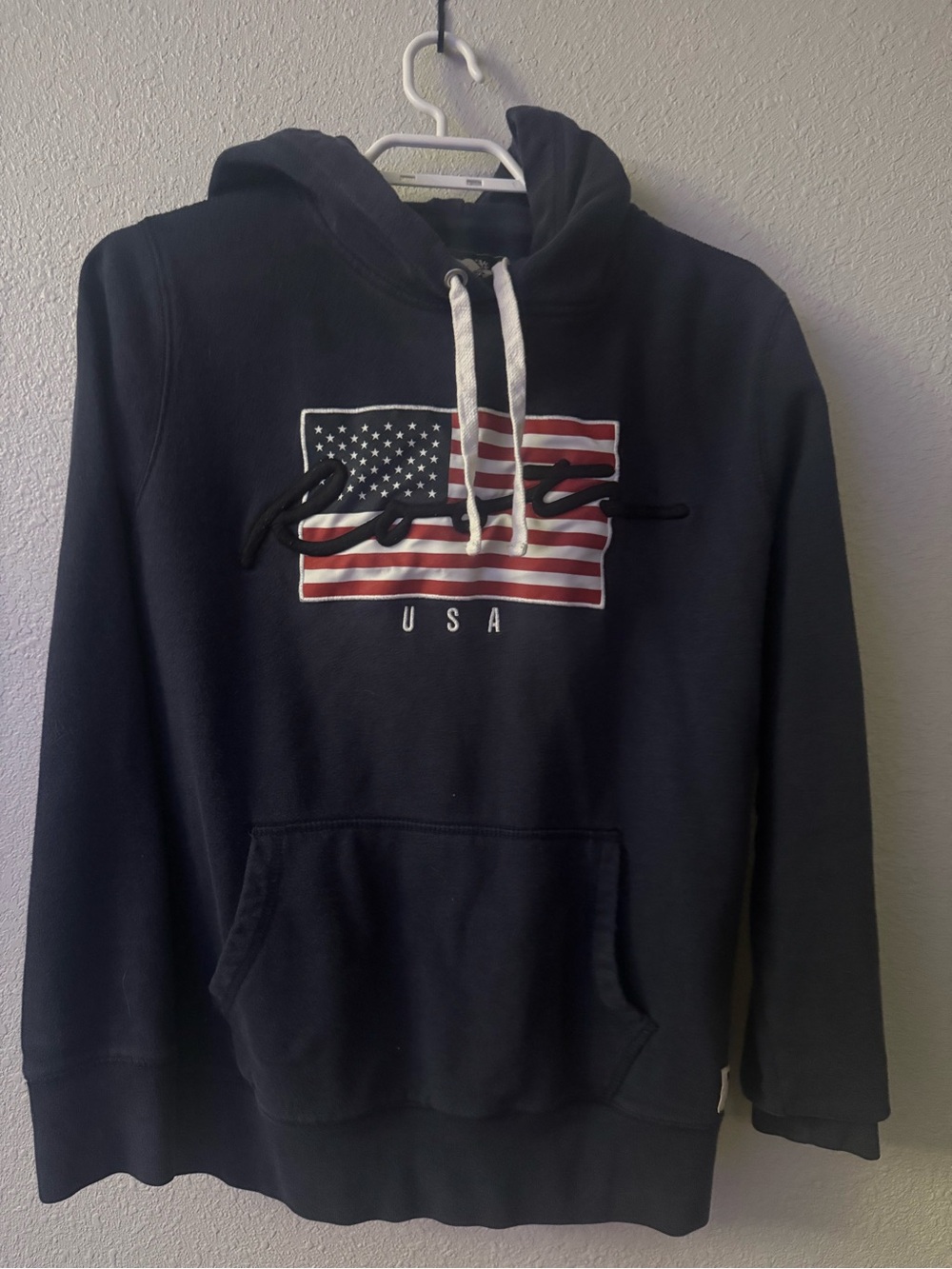 Roots Navy Hoodie with USA Flag Graphic